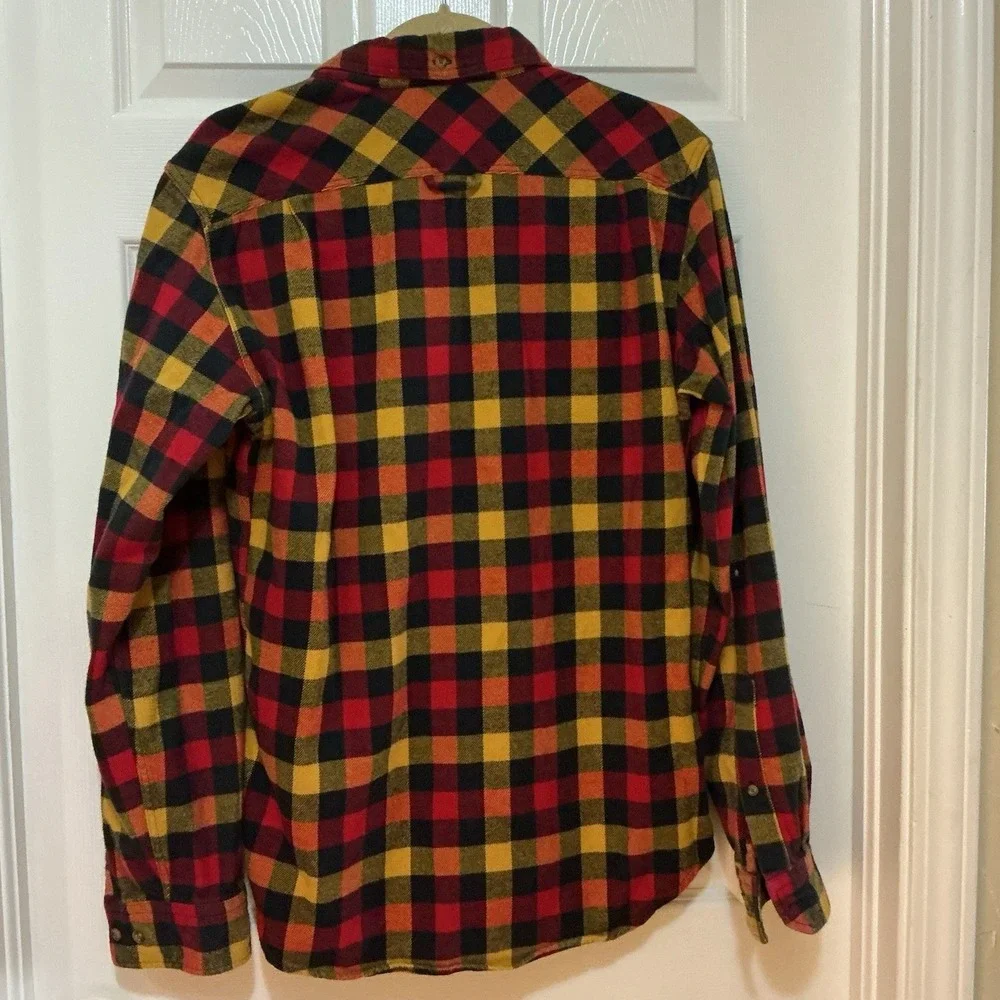 Fjall Raven Skaggs Flannel Shirt M Slim Fit Mens Red Yellow Orange Plaid Flanel - Picture 2 of 6